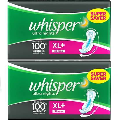Whisper Ultra Overnight Sanitary Pads XL Plus wings (30+30 Count) Sanitary Pad