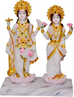 sai hastkala kendra Vishnu/Narayan /MATA Laxmi Marble Statue (W/G) standing 8" Decorative Showpiece  -  20.5 cm