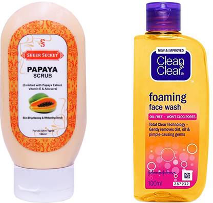 Sheer Secret Papaya Scrub 100g and Clean & Clear Foaming Face wash 100ml