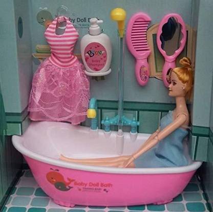 HALO NATION Mother and Baby Bath Doll Bathroom Set Doll Real Working Bath with Shower and Bath Tub - Real Bathtub with Detachable Shower Spray and Accessories for Kids, Large - Battery operated bath doll set