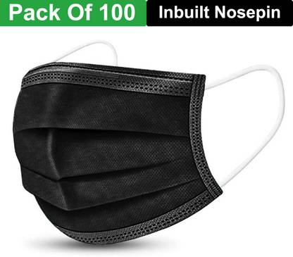 INSOL 3 Ply Black Face Mask With Meltblown Layer, Inbuilt Nose Pin, BEF 95%, Anti-Pollution, Anti-Virus, Anti-Pollens, FDA, CE, ISO GMP Approved & Certified (Pack of 100 Masks) Reusable, Washable Surgical Mask With Melt Blown Fabric Layer