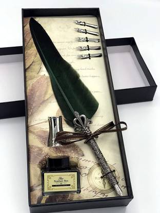 Gold Leaf DG-02 Dip Feather Pen Set Calligraphy Pen Set Writing Quill Ink Dip Pen with 5PCs Nib Dark Green Fountain Pen
