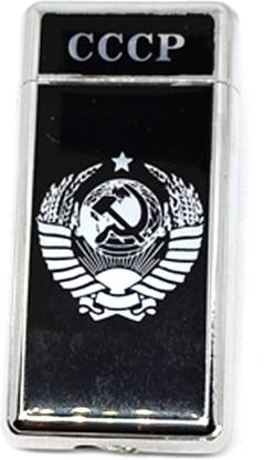 Point Zero Premium Essential Refillable CCCP Black Silver Design Butane Gas Windproof Flame Pocket Lighter