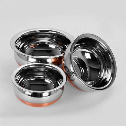 LEOSXA 3 Copper Handi Set, Serving And Cooking Bowl, 3 Bowl Set, Dinner Handi Set Handi 0.5 L, 1 L, 1.3 L
