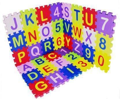 MEZIRE Puzzle Numeric & English Alphabet Mat for count and alphabet learning & Building Blocks Thickest (36 Pieces)