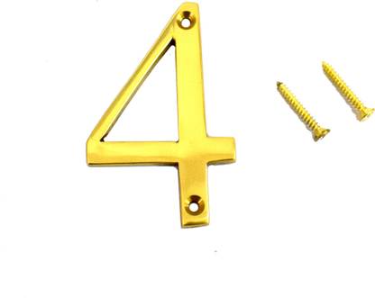Wigano 3" House Door Numbers Brass Yellow (Number 4) Sign