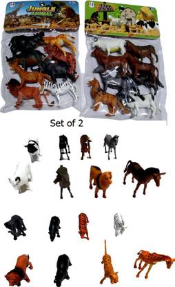 TEMSON Set Of 2 (16 Pic) Wild & Farm Animal Figure Play Set 8pcs Toy For Kids