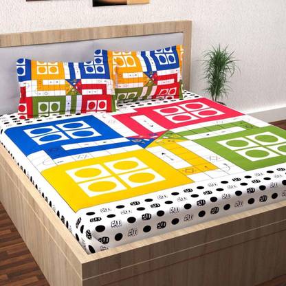 Krv 144 TC Cotton Double Jaipuri Prints Flat Bedsheet