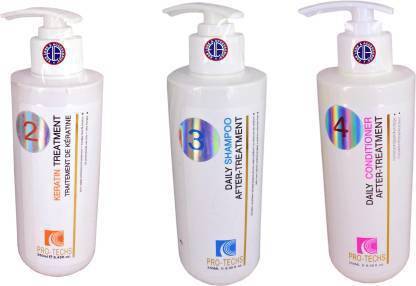 PRO-TECHS After Keratin Treatment(2) + Shampoo(3) and Conditioner(4) Set (250ml each) For Daily Use Cleansing For All Hair Types For Men and Women