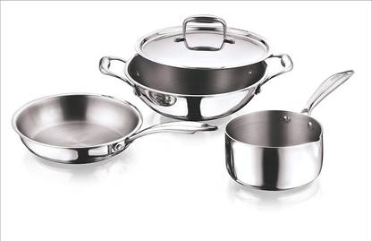 VINOD Platinum Triply Stainless Steel 3Pcs Induction Bottom Cookware Set