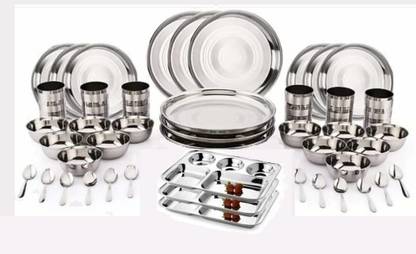 SteelGloss Pack of 45 Stainless Steel Set Of Steel Items Dinner Set