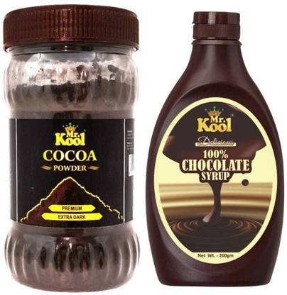 Mr.Kool Extra Dark Cocoa Milkshake Powder for Cake,Milksahake and Cookies and Chocolate Syrup Sauce Combo (400g) Combo