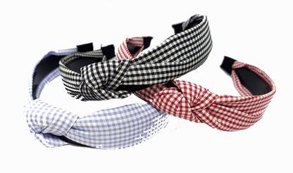 S Mark Smark New Arrival Checked Turtan Headband Check Front Knot Hair Band Headband for Women Hair Accessories Pack of 3 Hair Band (Multicolor) Head Band