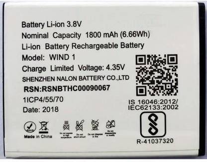 Indclues Mobile Battery For  LYF Wind 1 LS-5010