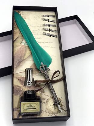 Gold Leaf Light Green Feather Pen Dip Feather Pen Set Calligraphy Pen Set Writing Quill Ink Dip Pen with 5PCs Nib Light Green Calligraphy