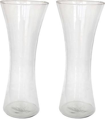 AGAMI Two Curved shape Tapered in centre Transparent Vase pot for flowers and plants Earthenware, Glass Vase