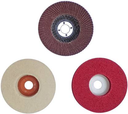 DUMDAAR 4inch Wheel set 1pc Flap 1pc Felt and 1pc Buffing wheel (Pack of 3pc ) Metal Polisher
