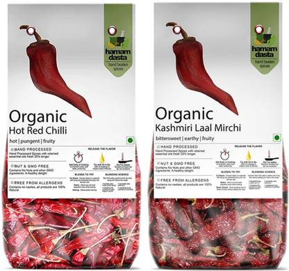 HamamDasta Kashmiri Red Chilli Laal Mirchi & 200gm & Mathania Red Chilli Laal Mirchi 200gm (Pack of 2: 200gm X 2)