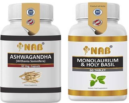 NAB HEALTHCARE Ashwagandha Withania Somnifera+Monolaurium & Holy Basil,Monolaurin tab,Pc of 2