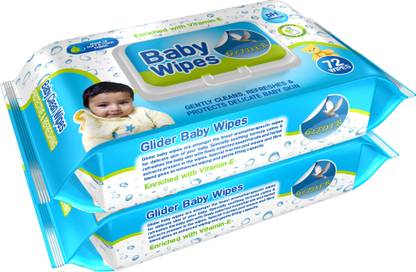 GLIDER Baby Wipes with Moisture Lock Flip-Top,Contains Aloe Vera& Vitamin E( Pack of 2