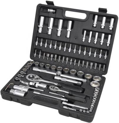 rivan enterprise Heavy Duty Professional 94 Pcs Socket Wrench Set 1/2'' Drive Box Spanner Auto Repair Tool Hand Tool Kit Force 4941 94Pc 1/2" & 1/4" Ratchet Tool Kit Socket Set Single Sided Combination Wrench