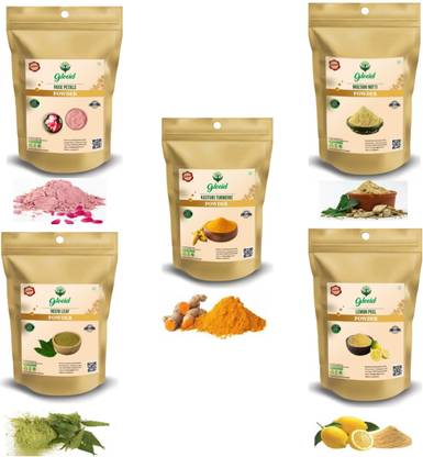 GLOEID Combo of- Wild Kasturi Turmeric,Rose Petal,Lemon Peel,Multani mitti,Neem Leaf Powder for Face Powder (75 g each)