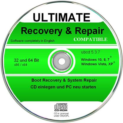 COMPATIBLE Ultimate Boot & Repair CD Windows 10,8,7,XP, Diagnose & Reparatur Software