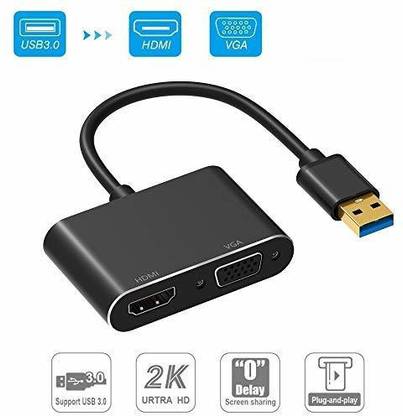 microware USB 3.0 to HDMI VGA Adapter 1 in 2 USB 3.0 to HDMI VGA 1080p Dual Output Converter 5 Gbps SuperSpeed USB 3.0 Converter Support HDMI VGA Sync Output 2 in 1 Laptop Accessory