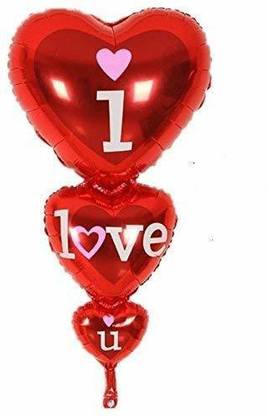 SC Solid I Love You printed Heart shape Foil Balloons (Red Colour) Balloon