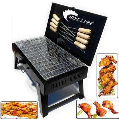 HOT LIFE RoundBBQJaliRotiRoastGrillPapadRoasterChapatiToastGrillWoodenHandle Charcoal Grill