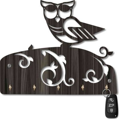 Phonedda Best quality wood Owl on tree branch Wood Key Holder