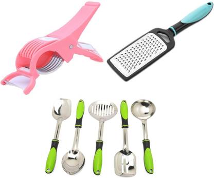 RUKU RUKU Combo of 5 pcs serviving ladle Set & Veg cuttere & Grater(3 Pack Combo) Kitchen Tool Set