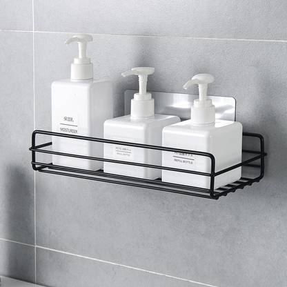 THE FLYING KART The Flying Kart Metal Self Adhesive Storage Shelf Rack Bath Rack Kitchen Shelf Wall Mount Sticker ( Pack of 1 Black ) Steel Wall Shelf