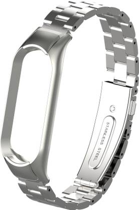 Epaal Stainless Steel Metal Push-Button Strap for Mi Band 5 / Mi Band 6 (Silver) Smart Watch Strap