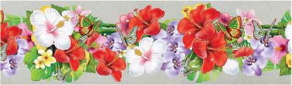 WALLDESIGN 152.4 cm Orchid Hibiscus Flowers With Butterflies Wall Border - 5.25 inch width by 5 ft length - Small Self Adhesive Sticker