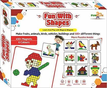 Joy Stories DIY Magnetic Puzzle Fun with Shapes 450 Colourful Magnets, 6 Different Shapes & 500 Design Patterns | Learn & Play with Magnets Juggling