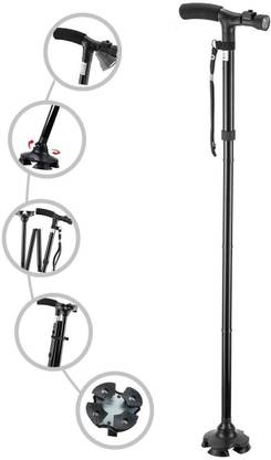 UK Enterprise Two Handle Get up & Go Cane Walking Stick Professional Old Man Walking Stick Folding Double Handle Four Feet With Light (Black) Walking Stick