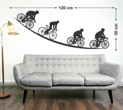 Tuffuk 120 cm Cycling Four | Wall Stickers | PVC Vinyl | Non-Reusable Sticker | Self Adhesive Sticker