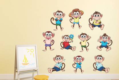 Tuffuk 80 cm Monkeys | Wall Stickers | PVC Vinyl | Non-Reusable Sticker | Self Adhesive Sticker