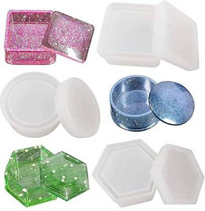 Eyunstar Silicone Resin Box Molds with Lid, 3 PCS Resin Jewelry Container Box with Hexagon Storage Box Mold, Square Epoxy Mold and