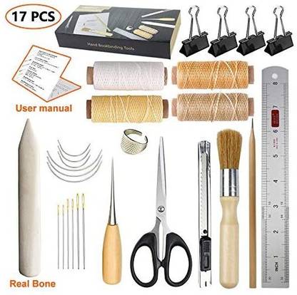 E4ulife JOFAMY Book Binding Kits, 17 pcs Bookbinding Supplies,A Necessity Book Binding Starter Kit Real Bone Folder,Paper Awl, La