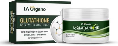 LA Organo L- Glutathione Face & Body Scrub & Soap Combo for Skin Whitening, Brightening & Anti Ageing, Enrich with Vitamin C