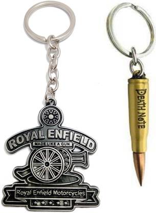 kd collections KD-612 - Combo of Royal Enfield Bullet Bike Keychain & Rifle Gun Bullet 3D Design Shaped Metal Keychain for Cars and Bikes - Grey Golden Color - Set of 2 Keychains Key Chain