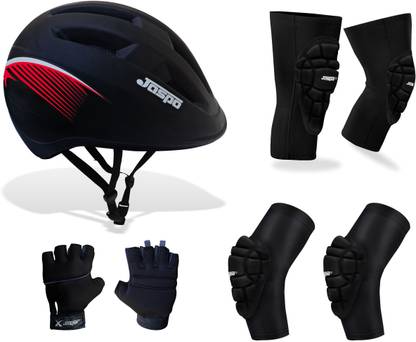 Jaspo Ark Multi-utility Protection Adjustable for all age group - XL Size (Red) (Helmet + Knee+ Elbow+ Palm Protector) Skating Kit