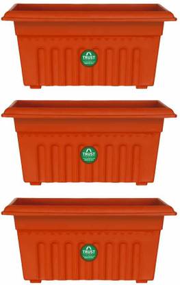 TrustBasket UV Treated Rectangular Plastic Planter (10 inches)Brown Set of 3 Plant Container Set