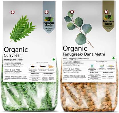 HamamDasta Curry Leaf Curry Patta 200gm & Fenugreek Seeds Methi Dana 200gm (Pack of 2: 200gm X 2)