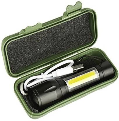 Protos India.Net USB Rechargeable Torch 3 Modes Dual COB Light Zoom Aluminum Super Bright Torch With Case Box Torch