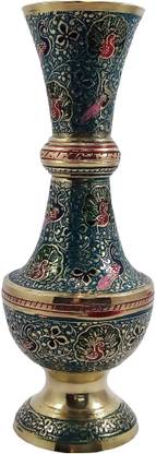 MOZO HUB MOZO HUB Brass Sky Blue Flower vase Arbi pattern 25 cm Brass Vase