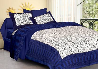 Rajasthani Traditional 144 TC Cotton Double Motifs Flat Bedsheet