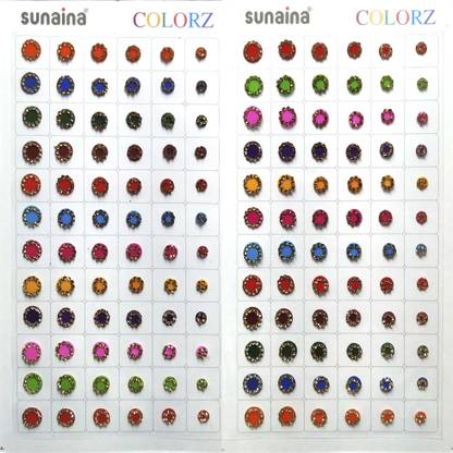 SUNAINA COLORZ Multicolour Mix Size Stone Border 144 Bindi Book For Women FOREHEAD Multicolor Bindis